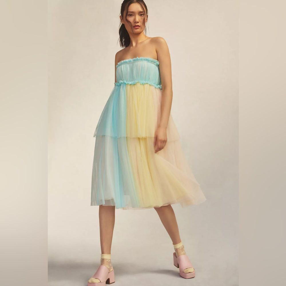 New Anthropologie Pernille Rosenkilde Strapless Tiered Tulle Dress Size Xs